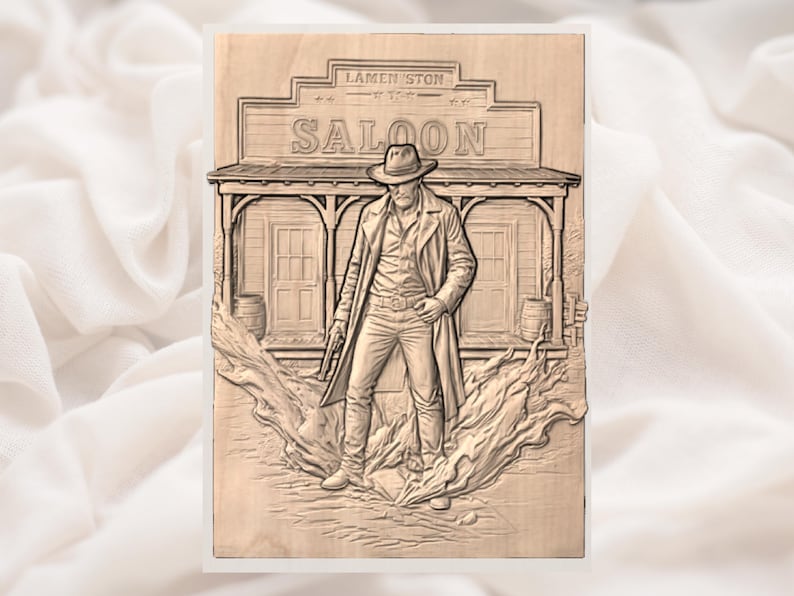 Wild West Saloon Cowboy 3D Relief STL view 2