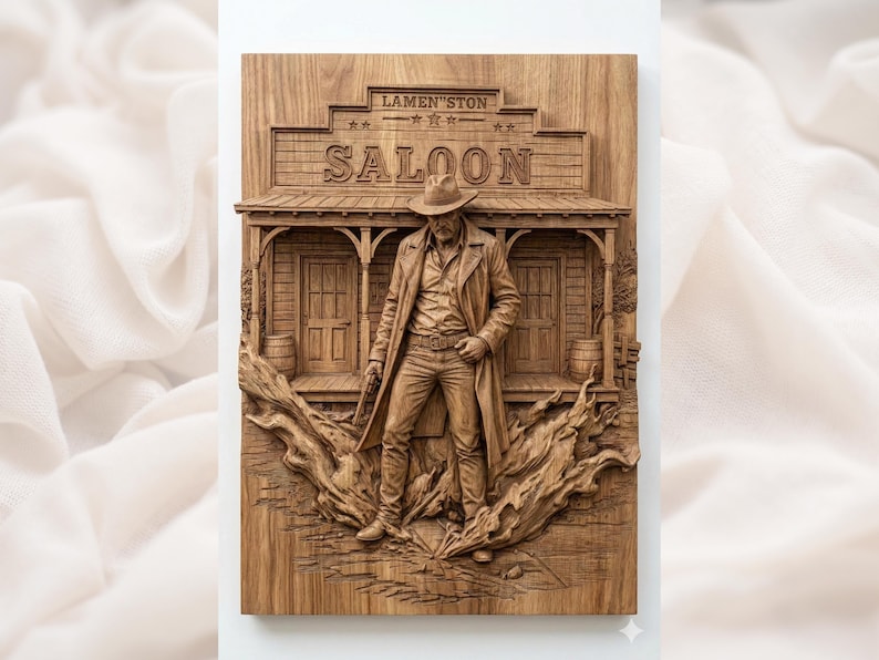 Wild West Saloon Cowboy 3D Relief STL bas-relief STL design