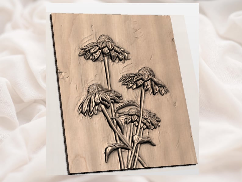Wildflower 3D Relief STL view 3