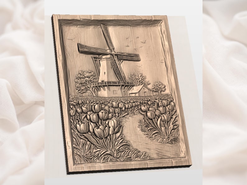 Windmill Tulip Field 3D Relief STL view 2