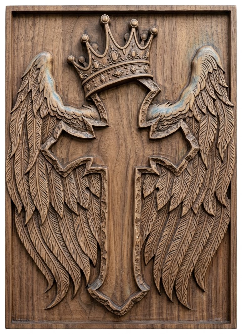 Winged Crowned Cross CNC Relief STL bas-relief STL design
