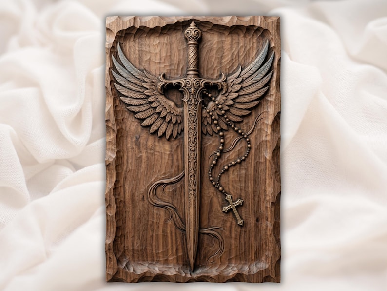 Winged Sword STL bas-relief STL design