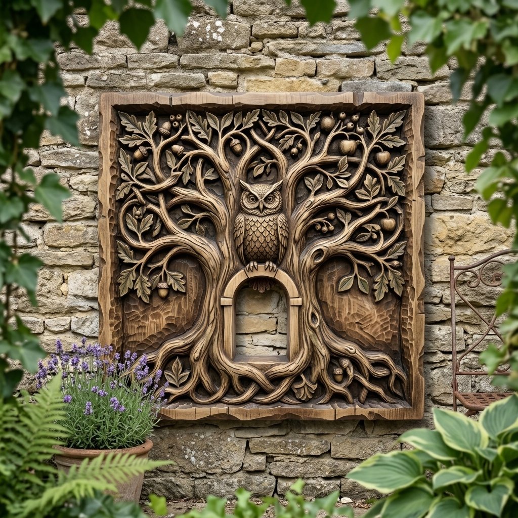 Wise Forest Owl Tree of Life CNC Relief STL view 10