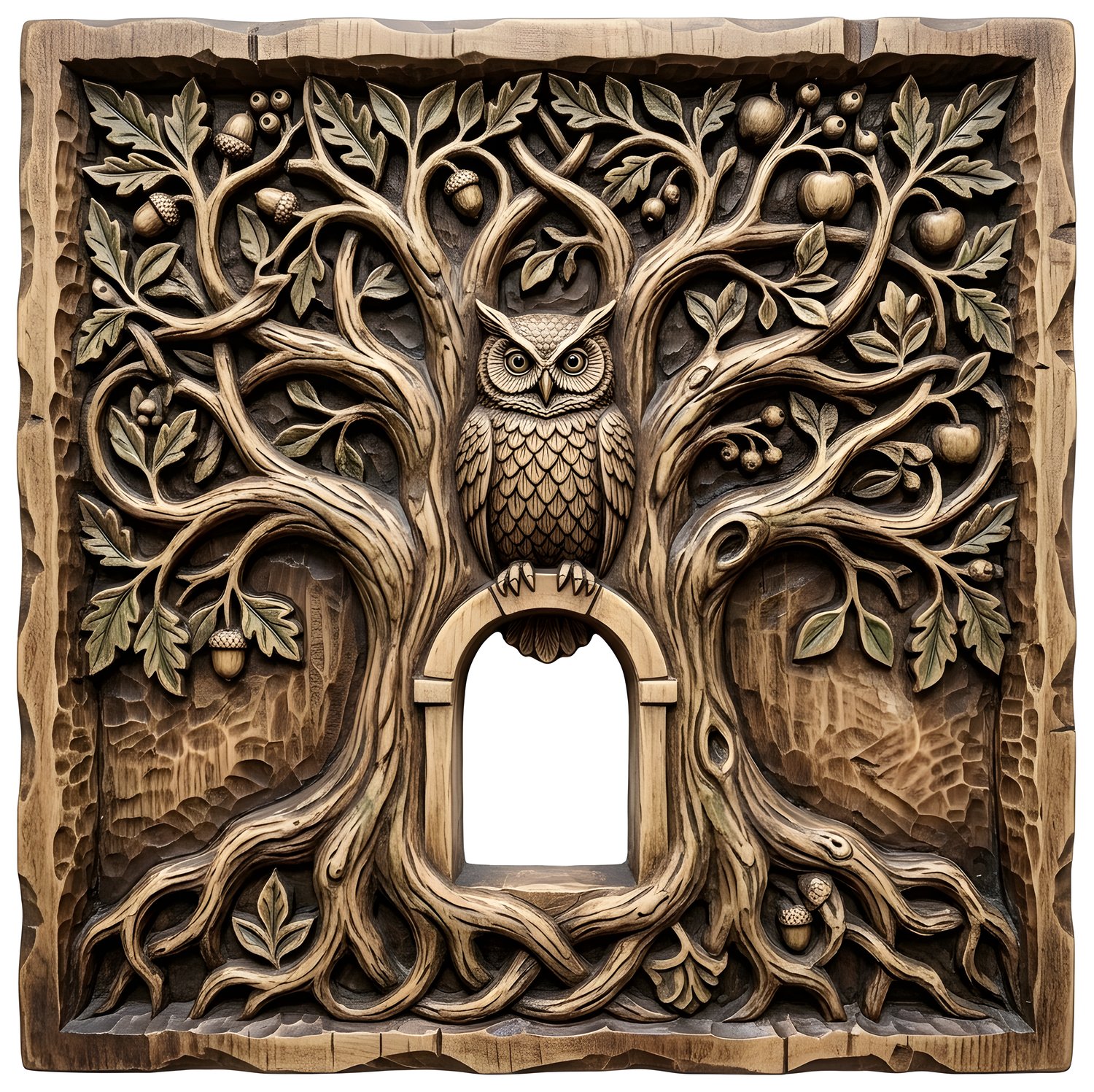 Wise Forest Owl Tree of Life CNC Relief STL view 2