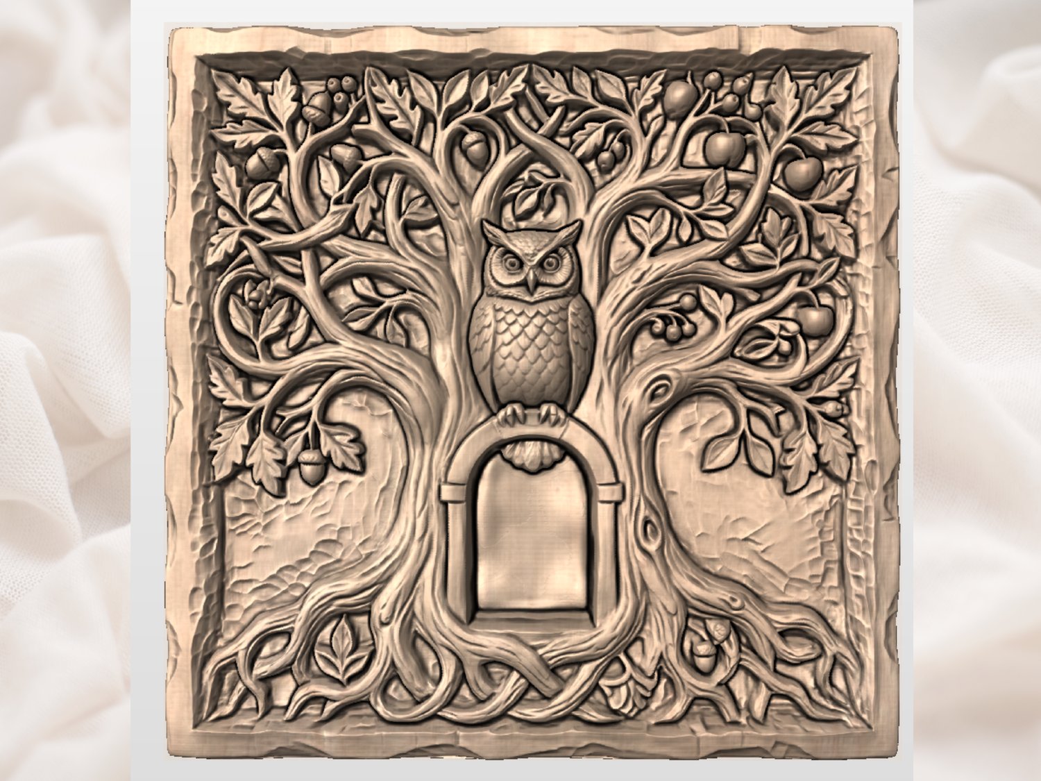 Wise Forest Owl Tree of Life CNC Relief STL view 5