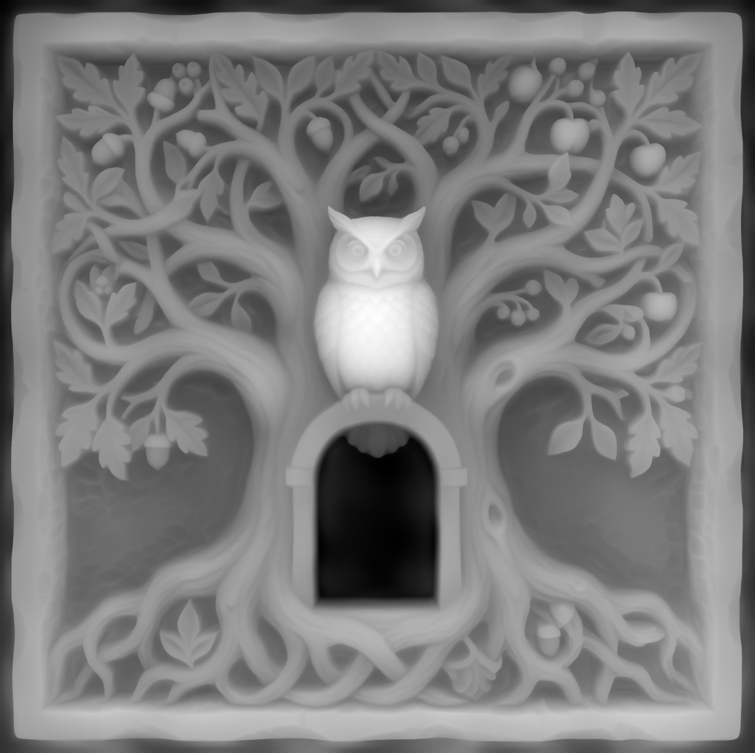 Wise Forest Owl Tree of Life CNC Relief STL view 6