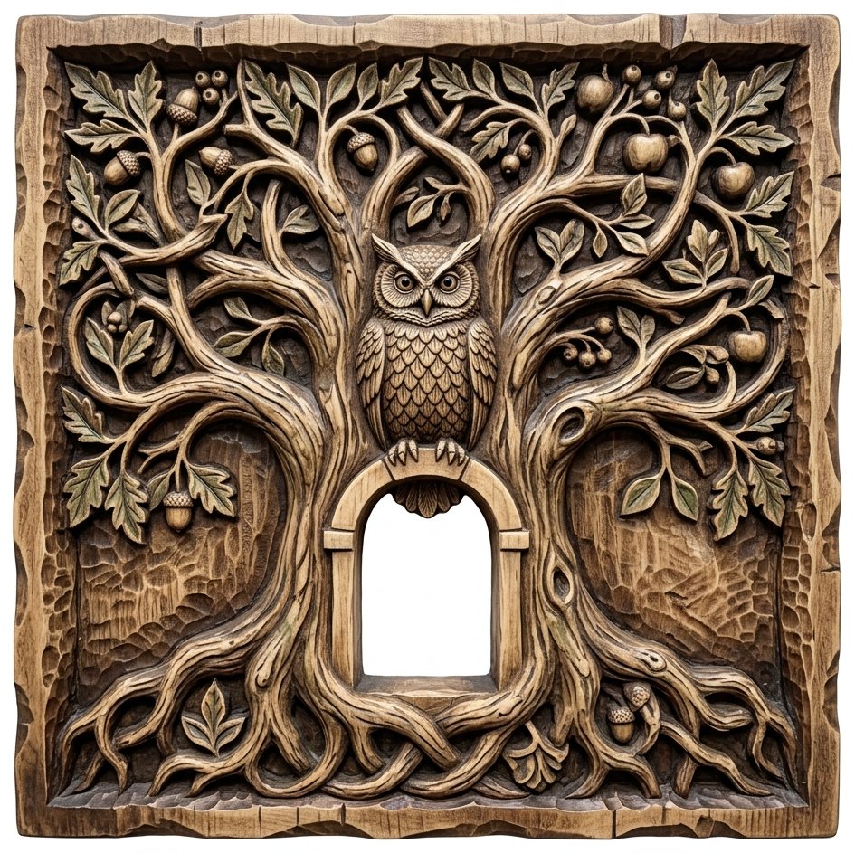 Wise Forest Owl Tree of Life CNC Relief STL view 7
