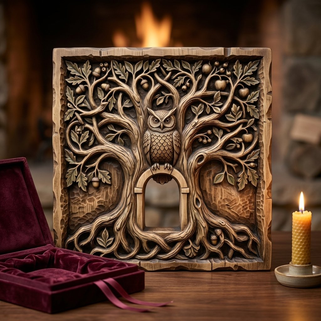 Wise Forest Owl Tree of Life CNC Relief STL view 8