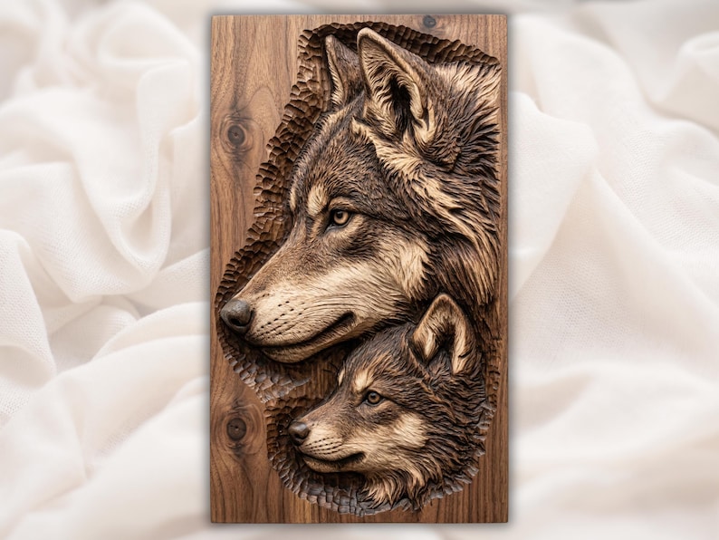Wolf Family STL bas-relief STL