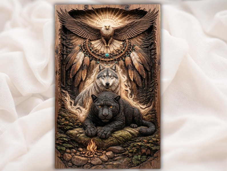Wolf Panther Eagle STL bas-relief STL