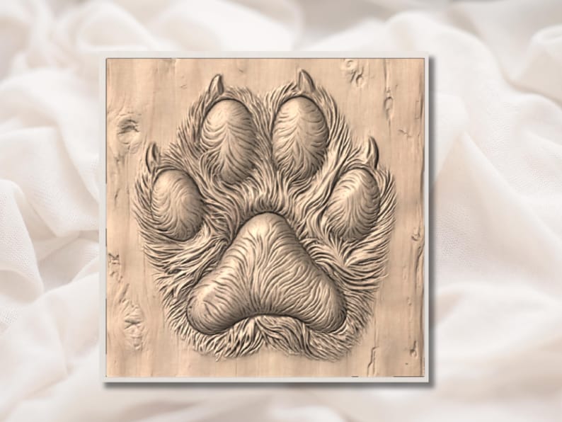 Wolf Paw Print 3D Relief STL view 2