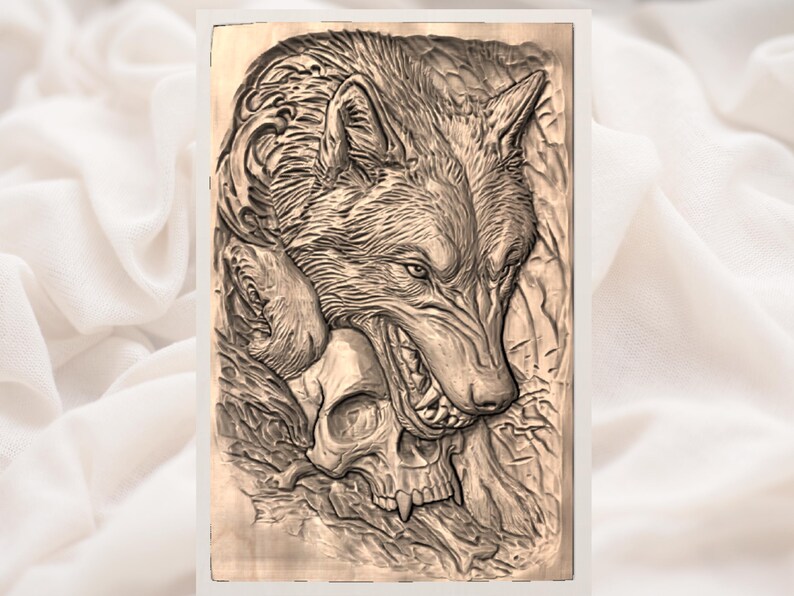 Wolf Skull 3D Relief STL for CNC Router view 3
