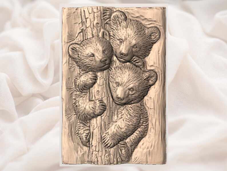 Woodland Bear Cubs 3D STL File view 3
