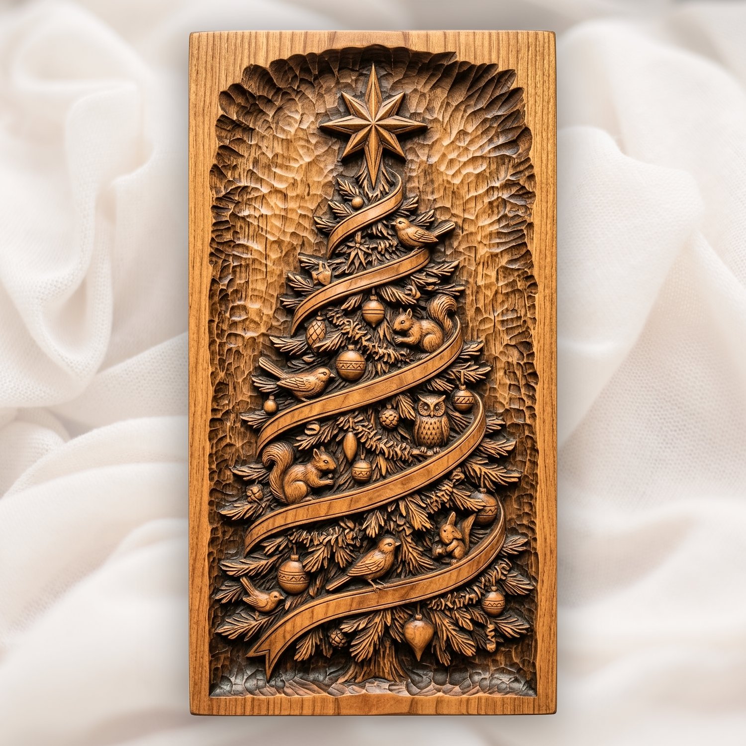 Woodland Forest Christmas Tree with Animals CNC Relief STL