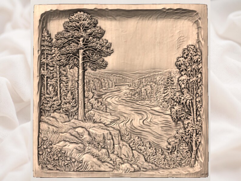 Woodland River Scene STL view 3