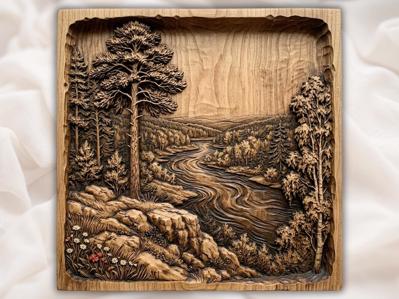Woodland River Scene STL bas-relief STL design