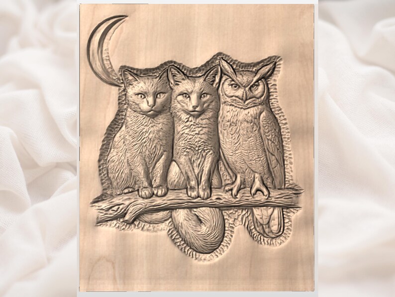 Woodland Trio 3D Relief STL for CNC Router view 3