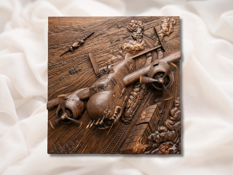 WW2 Bomber Train Attack 3D Relief STL bas-relief STL