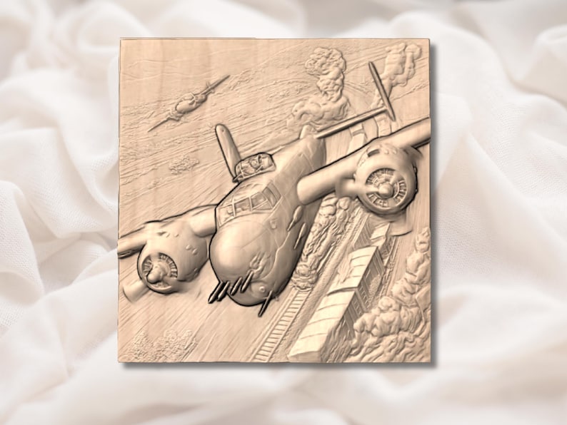 WW2 Bomber Train Attack 3D Relief STL view 2