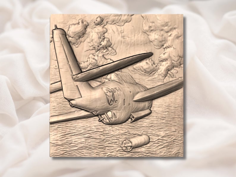 WW2 Fighter Jet 3D Relief STL view 2