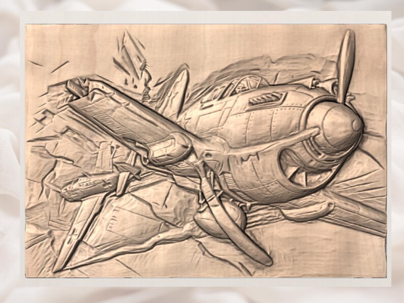 WW2 Fighter Plane 3D Relief STL File view 3