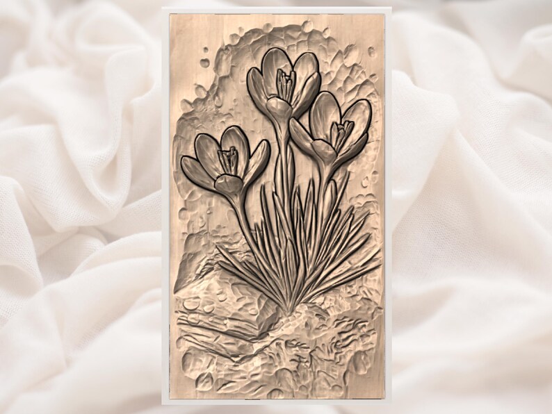 Yellow Crocus Flowers 3D Relief STL for CNC Router view 3