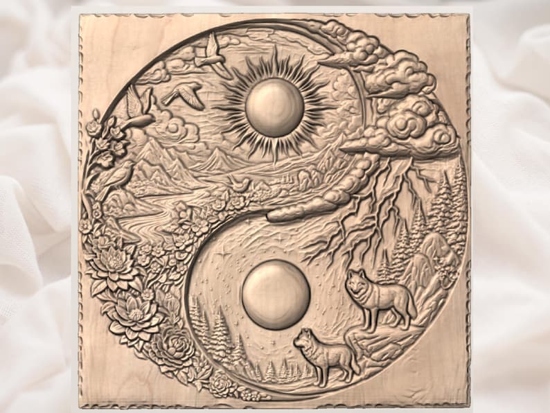 Yin Yang Wolf Relief view 3