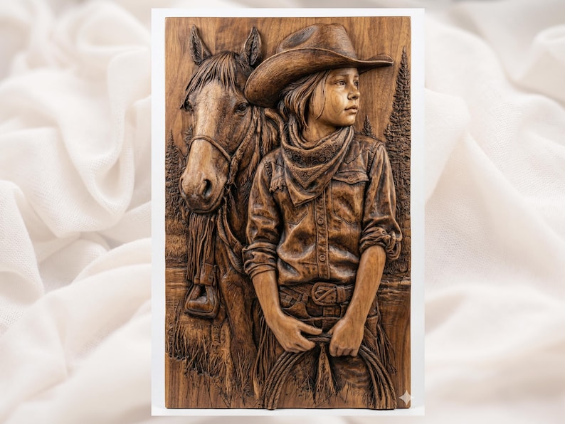 Young Cowboy & Horse 3D Relief STL bas-relief STL