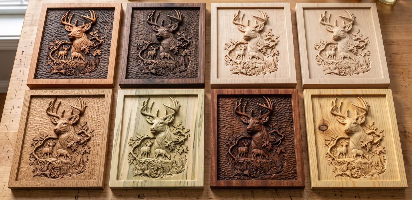 The Best Wood for CNC Relief Carving: One Design Carved in Eight Species