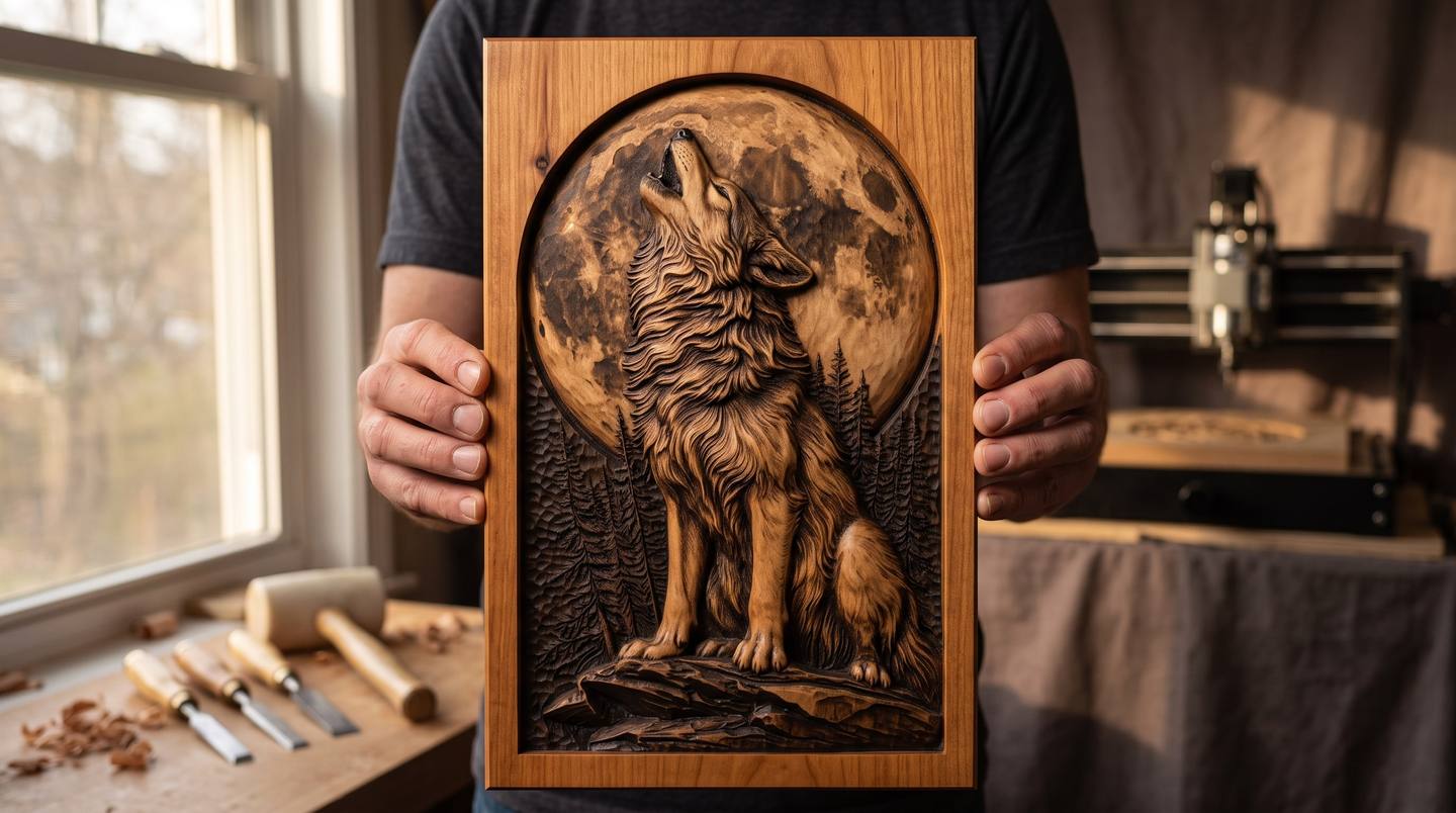 Your First CNC Relief Carving, Start to Finish: File, Board, Setup, Cut, Finish, Hang