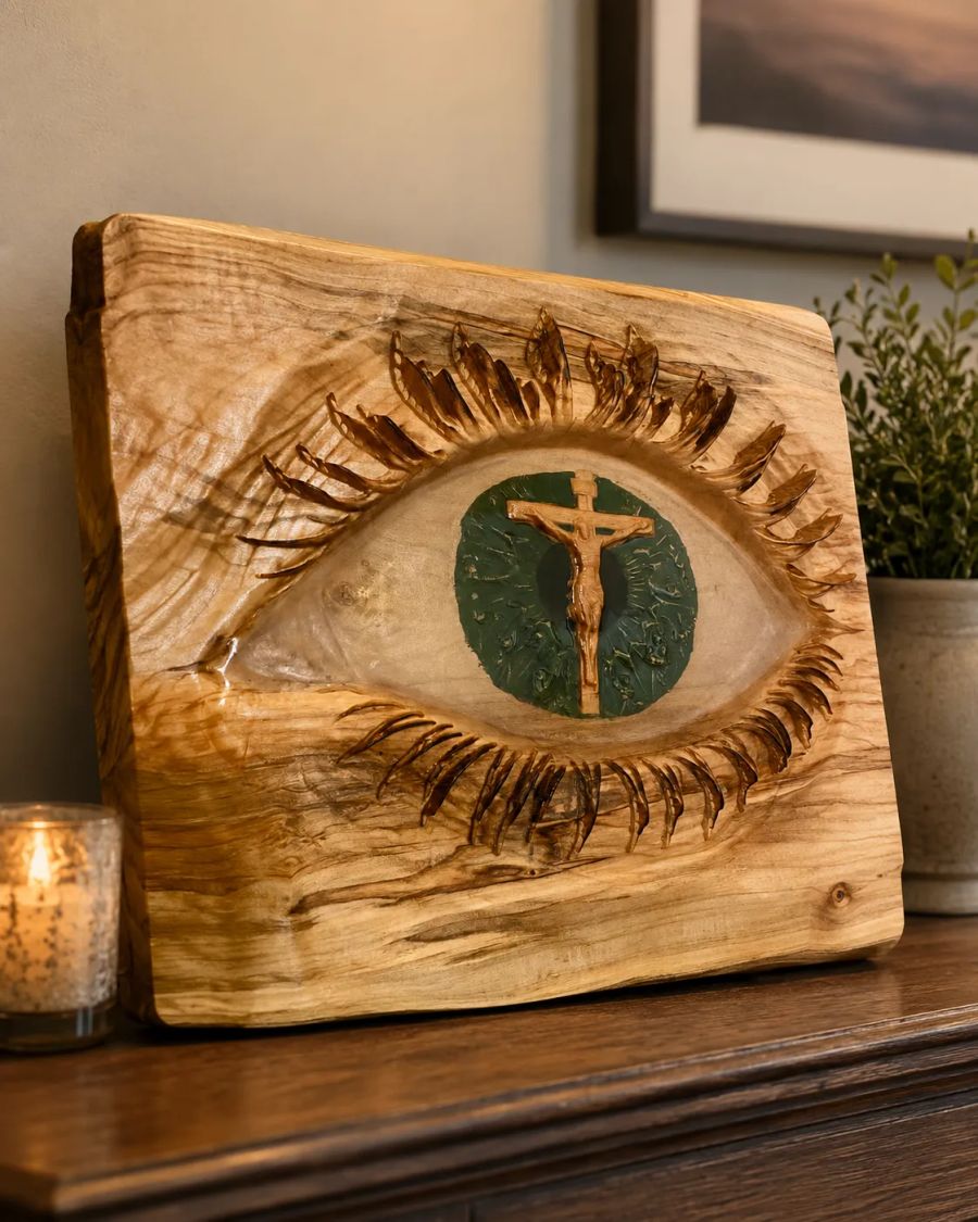 Eye of Christ Bas-Relief with Crucifixion Scene in the Iris STL carved by Matt Hahn