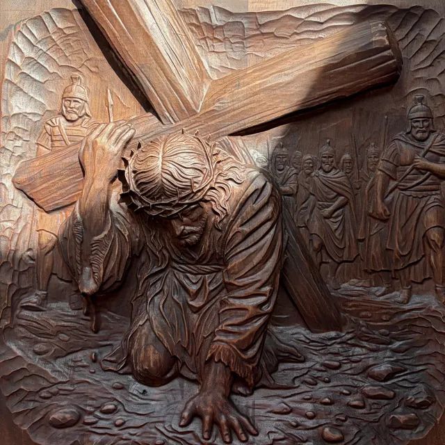 Jesus Falls Under the Cross Passion Scene Bas-Relief STL carved by Christian 