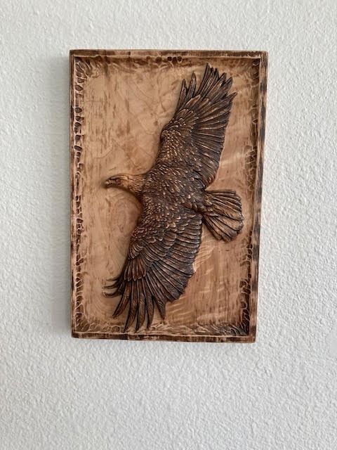 Majestic Soaring Bald Eagle CNC Relief STL carved by Dan Tisher