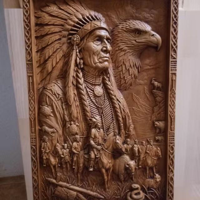 Native American Chief and Eagle Bas-Relief STL Carving carved by Ján