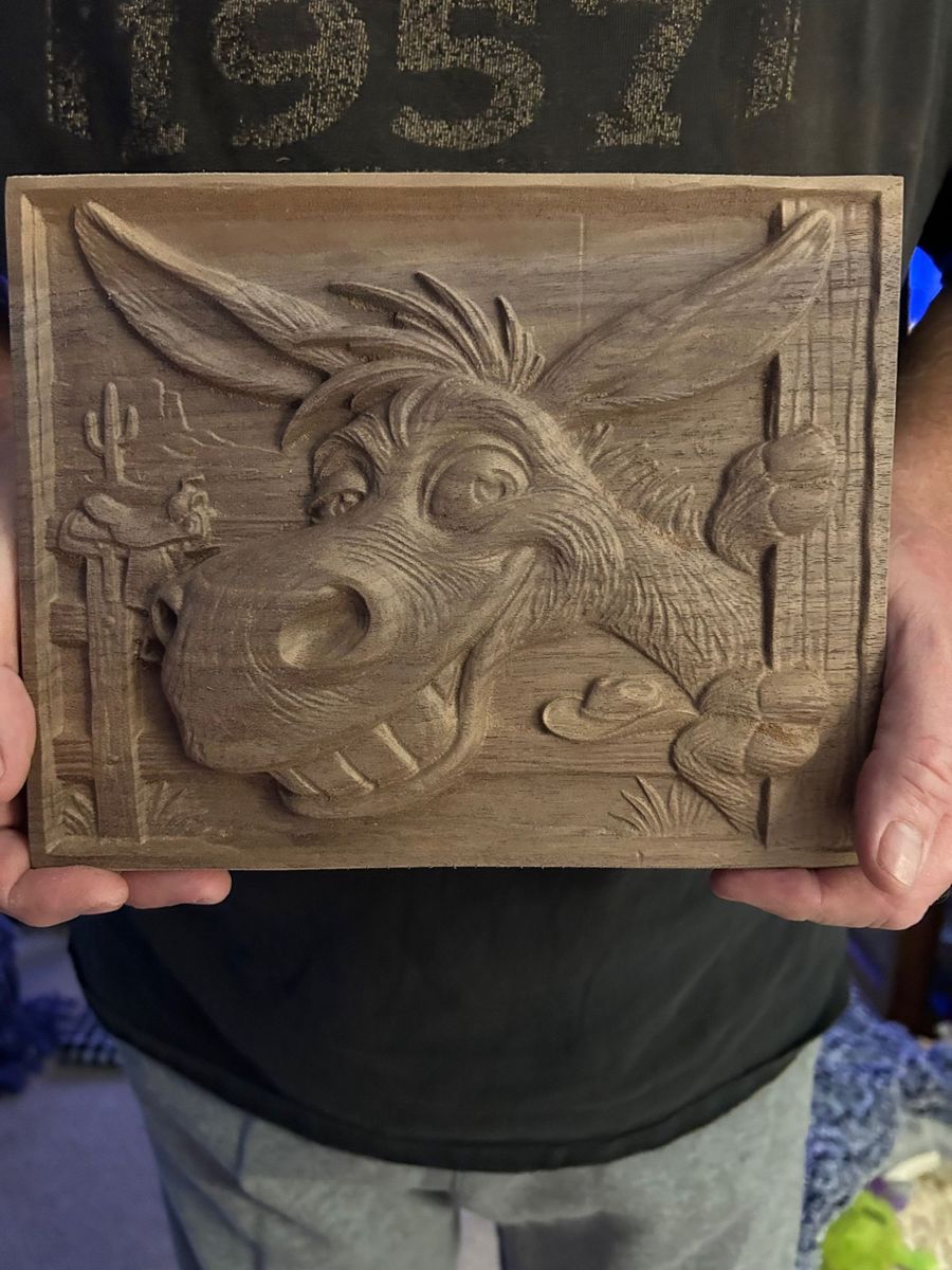 Grinning Cowboy Donkey 3D Relief STL for CNC and 3D Printing carved by Dan Witt