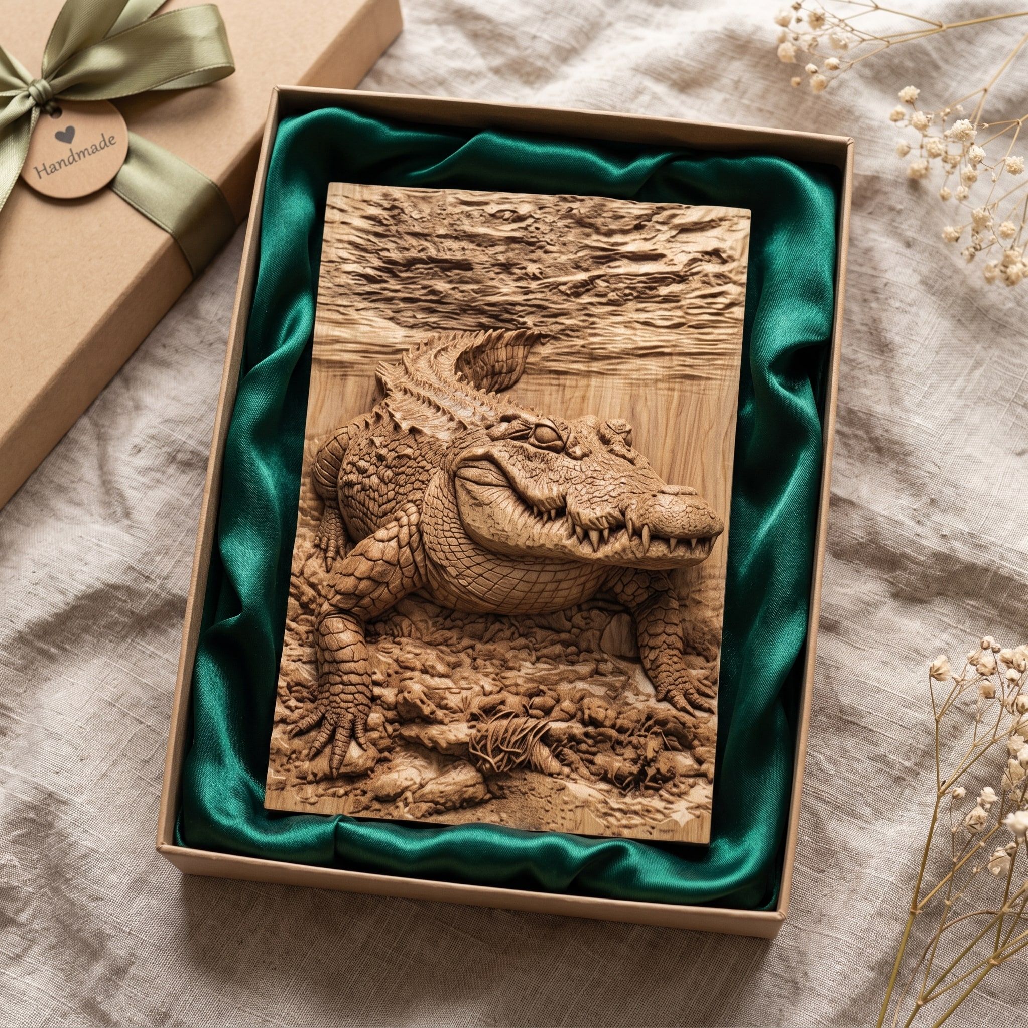 Basking Alligator Bas-Relief STL, Swamp Wildlife Carving Panel bas-relief STL — view 2