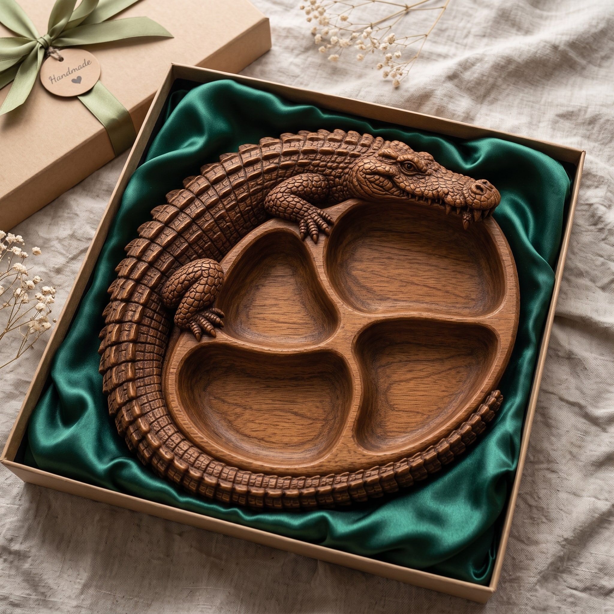Alligator Serving Tray with Four Compartments STL Relief bas-relief STL — view 2