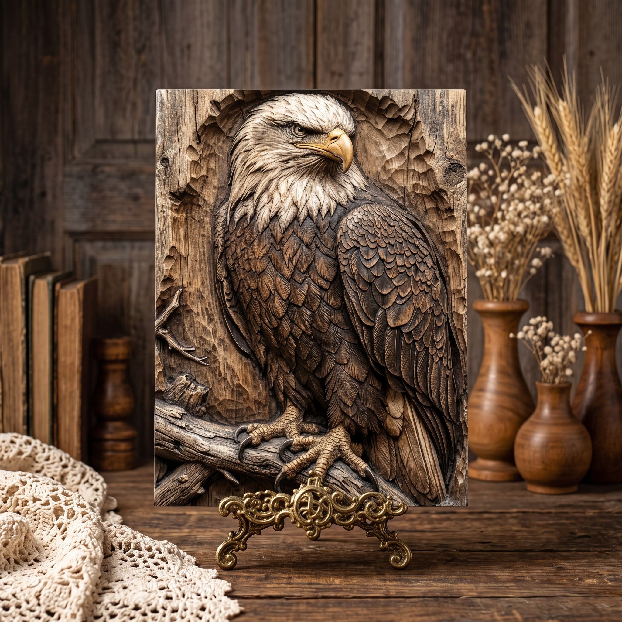 Perched Bald Eagle Bas-Relief STL for CNC and 3D Printing bas-relief STL — view 3