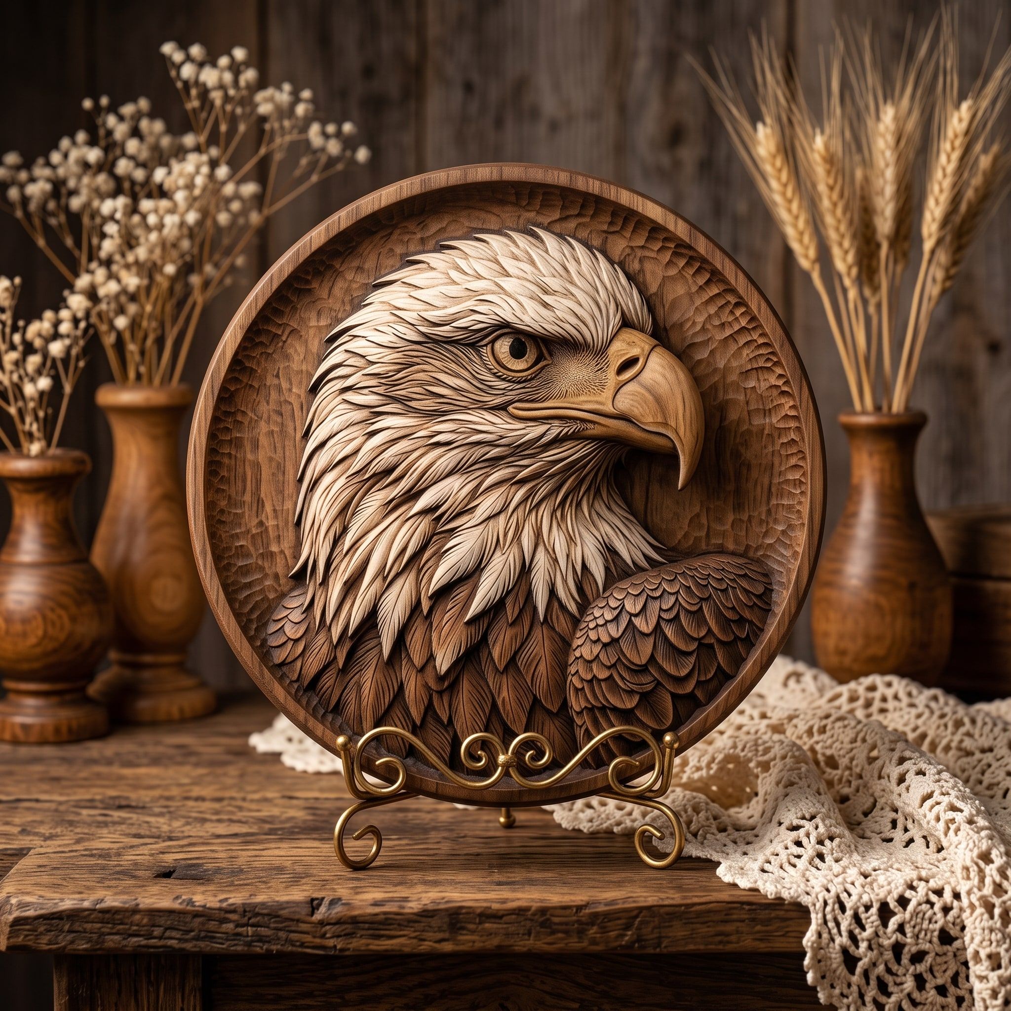 Bald Eagle Portrait Round Bas-Relief STL for CNC Carving bas-relief STL — view 3