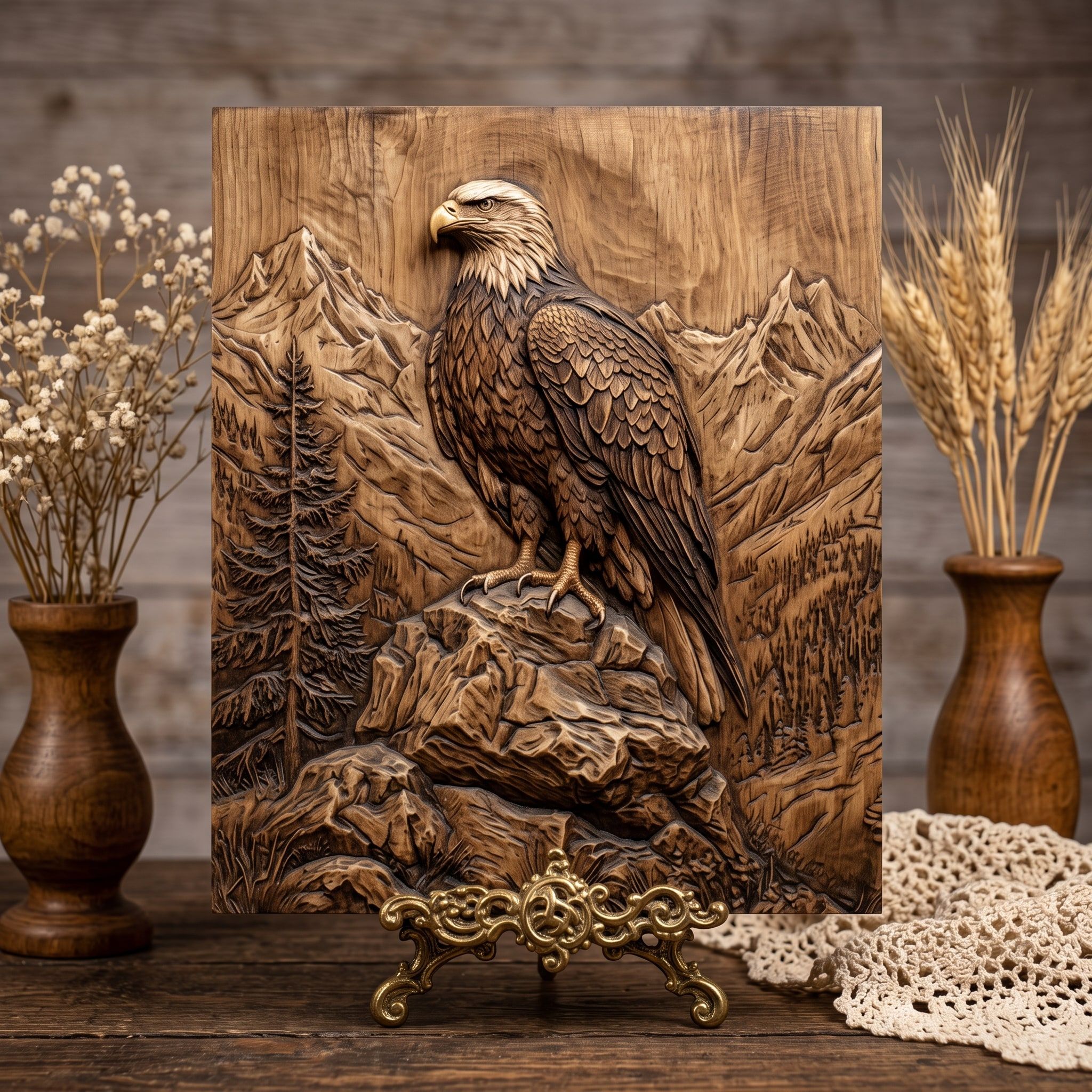 Bald Eagle on Mountain Crag Bas-Relief Carving STL bas-relief STL — view 3