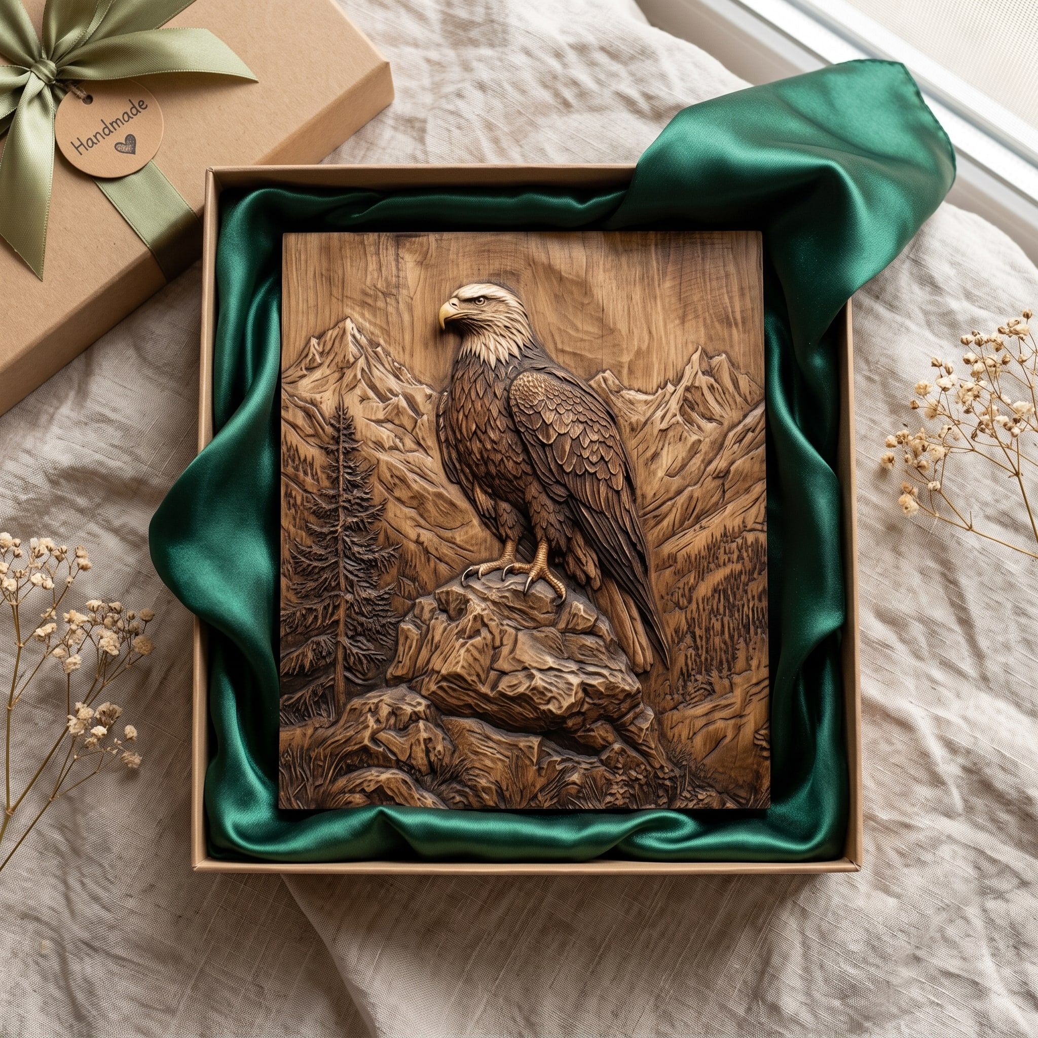 Bald Eagle on Mountain Crag Bas-Relief Carving STL bas-relief STL — view 2