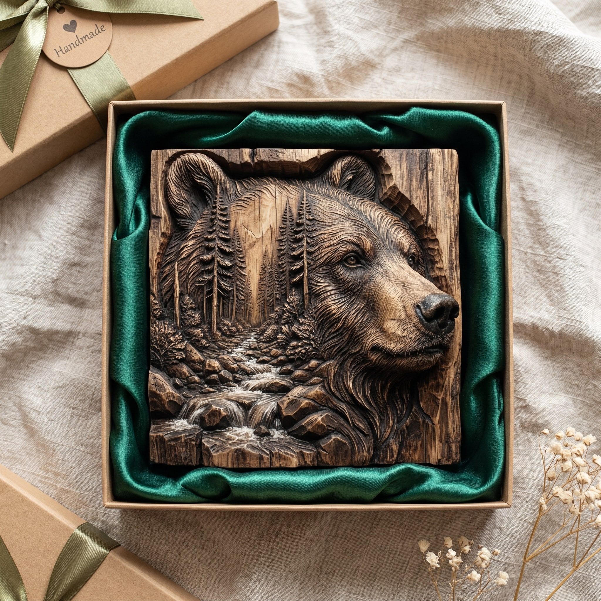 Grizzly Bear and Mountain Stream Bas-Relief STL Carving bas-relief STL — view 2