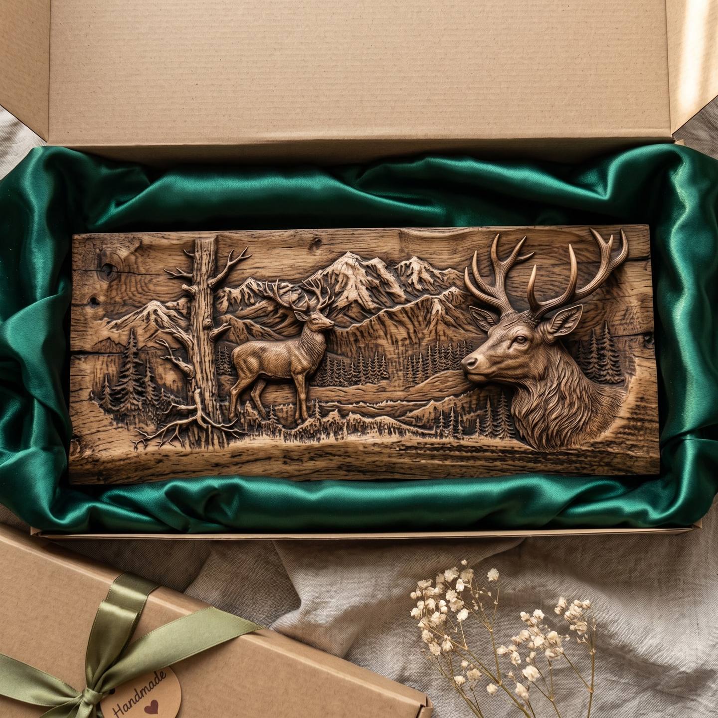 Mountain Buck and Stag Portrait Wilderness Bas-Relief STL