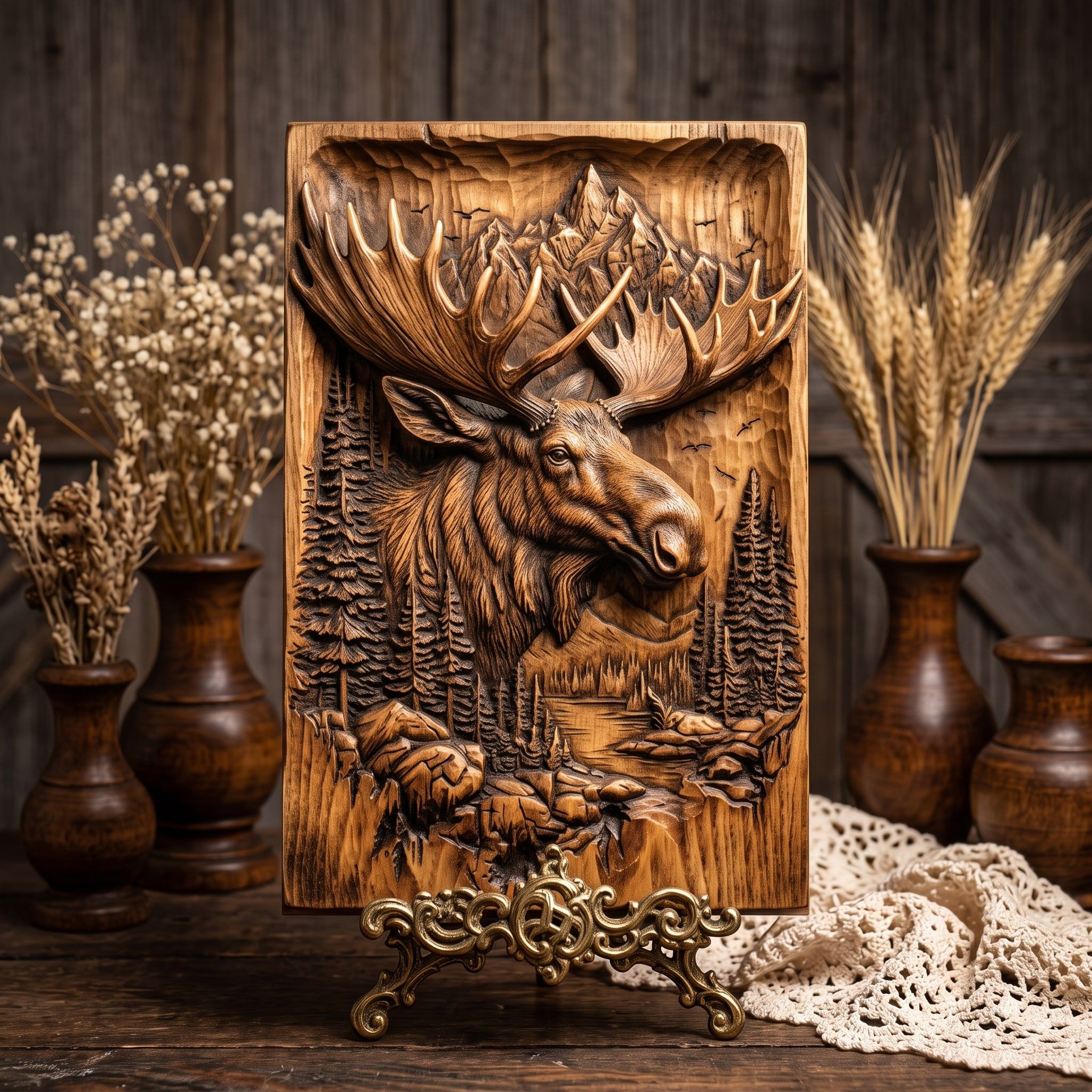 Bull Moose in the Mountains Bas-Relief STL Wildlife Carving bas-relief STL — view 3