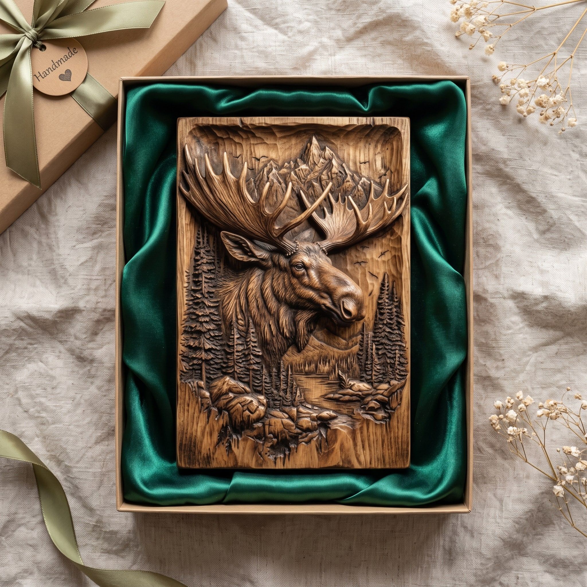 Bull Moose in the Mountains Bas-Relief STL Wildlife Carving bas-relief STL — view 2