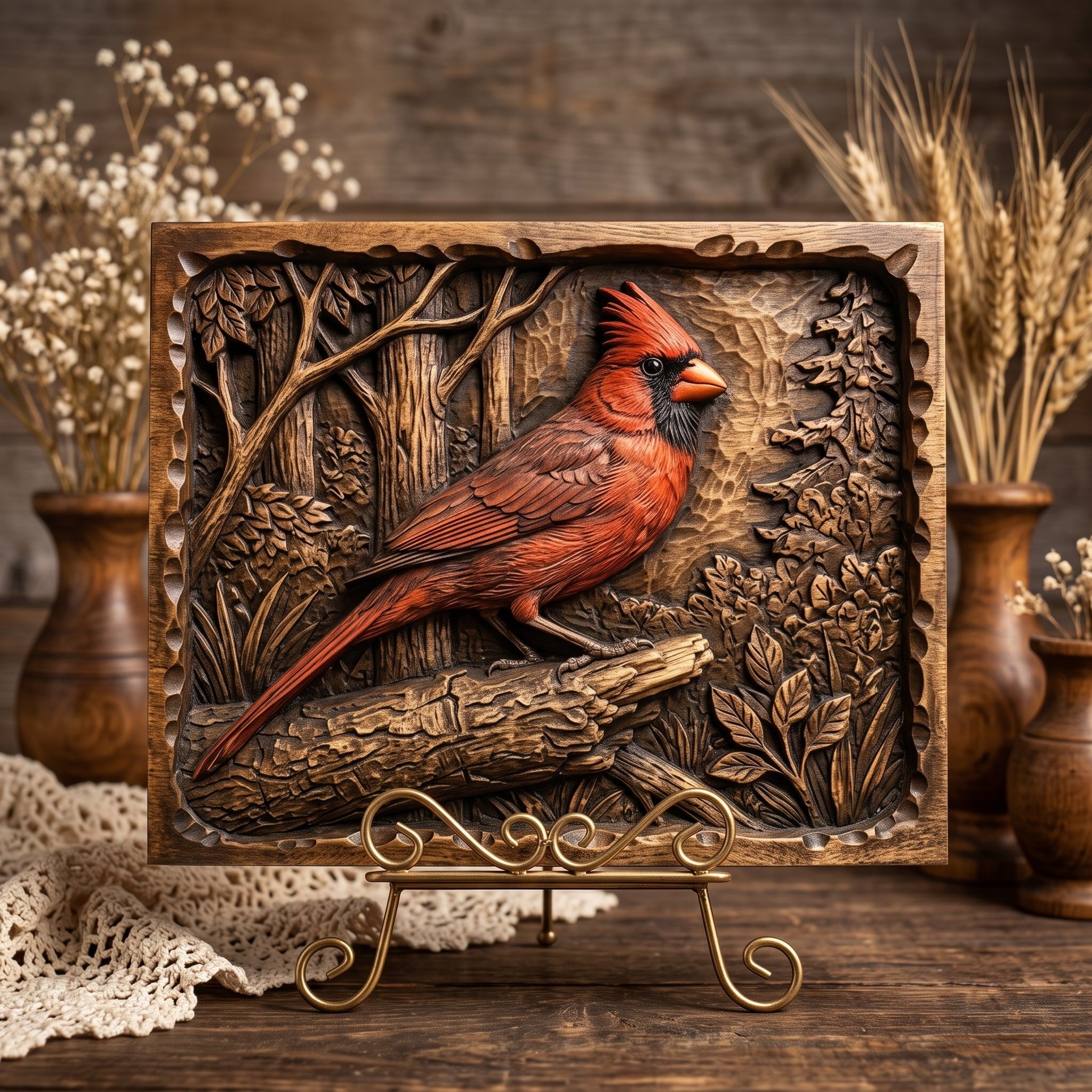 Northern Cardinal on a Log Bas-Relief STL for CNC Carving bas-relief STL — view 3