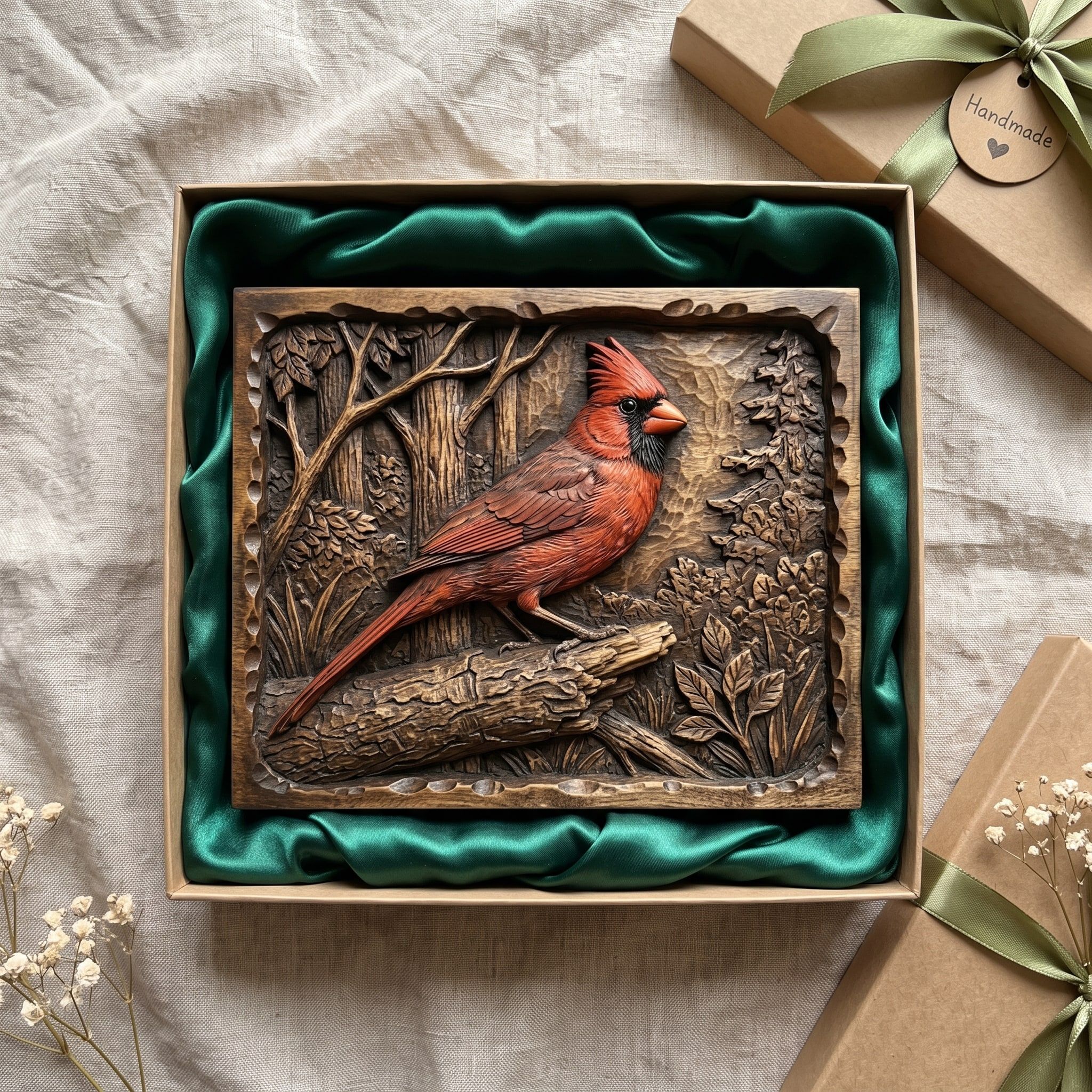 Northern Cardinal on a Log Bas-Relief STL for CNC Carving bas-relief STL — view 2