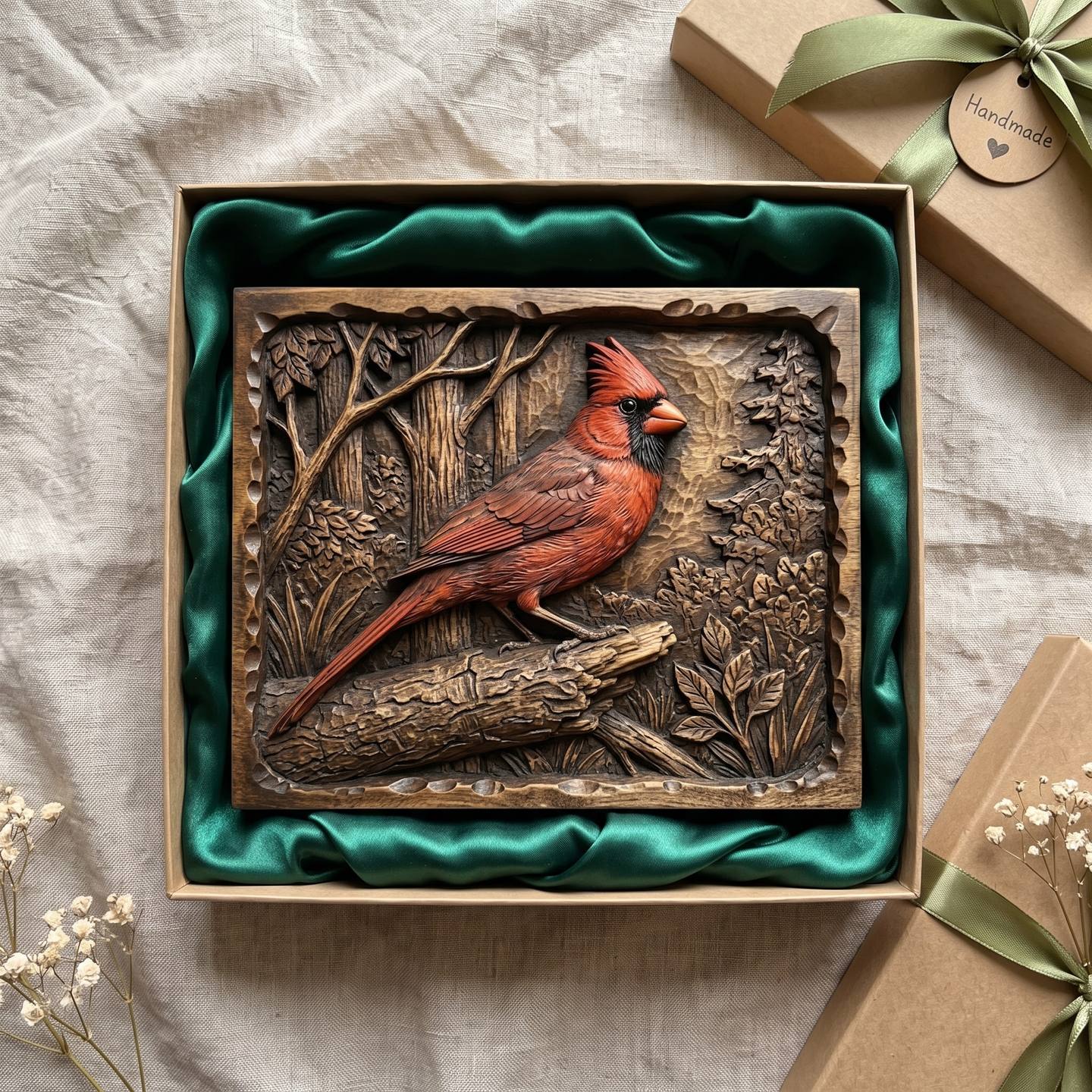 Northern Cardinal on a Log Bas-Relief STL