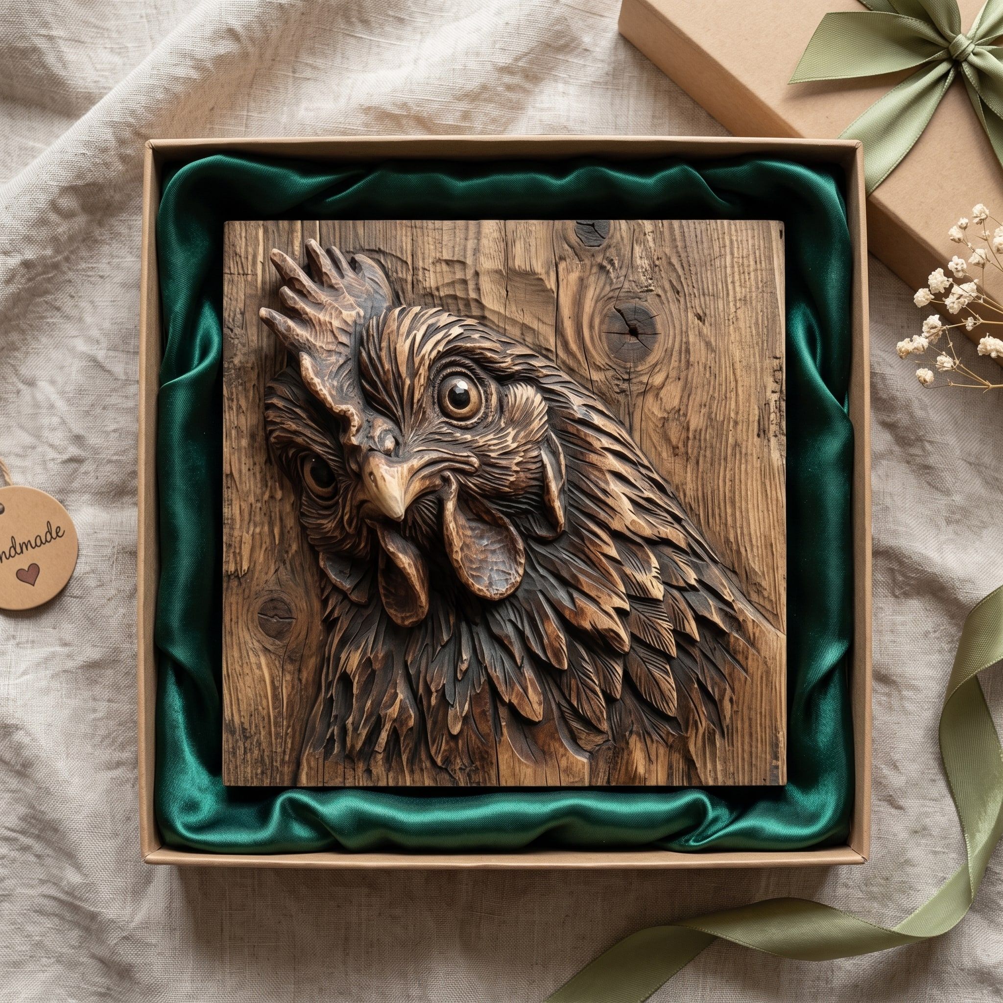 Hen Head Bas-Relief STL, Layered Feather Chicken Carving bas-relief STL — view 2