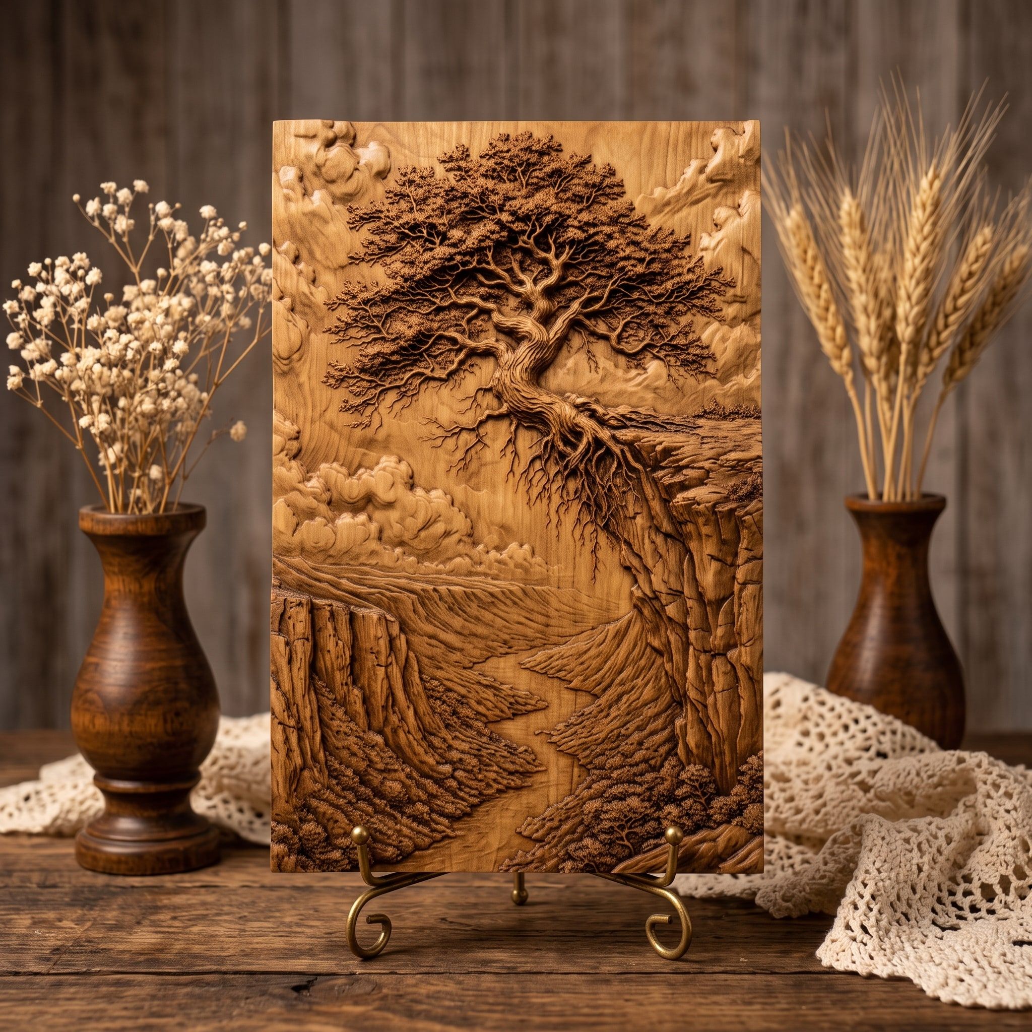 Windswept Cliff Tree Over Canyon Valley Bas-Relief STL bas-relief STL — view 3